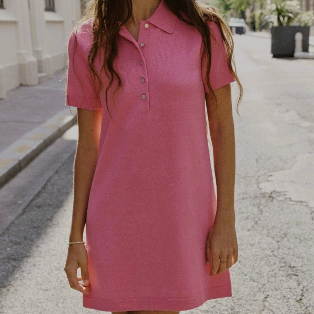 NWT ZARA Vibrant Pink Polo Dress Medium
